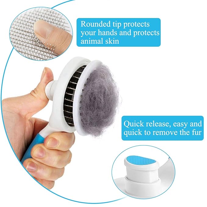 Cat Brush for Shedding, Self Cleaning Slicker Brush - Skin Friendly Deshedding Grooming Tool for Dogs Cats Rabbit Massage Removes Loose Undercoat