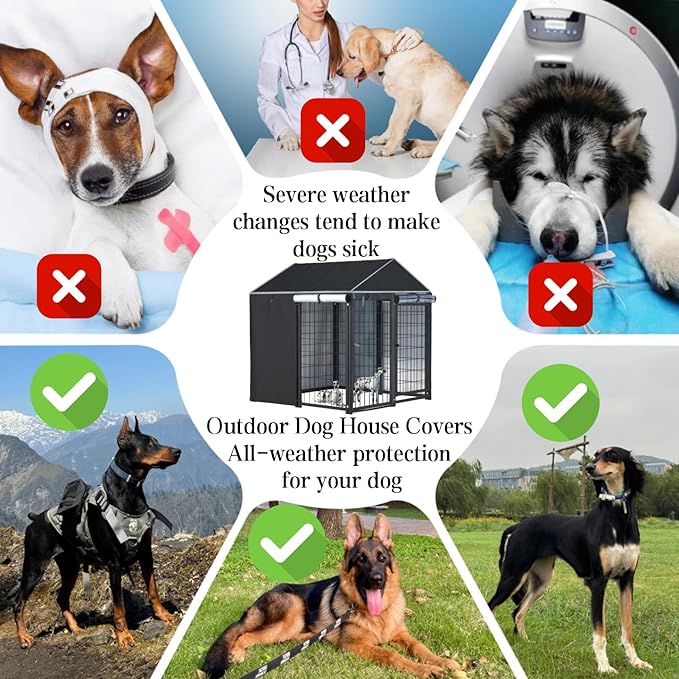 NGB Outdoor Dog Kennel Cover,4'Dx4'Wx4.5'H 600d Heavy Duty Waterproof Dog Cages Cover for Multiple Brands of Dog Kennels,Full Coverage Windproof Anti-UV,Cover Only,Black.（No Kennel）