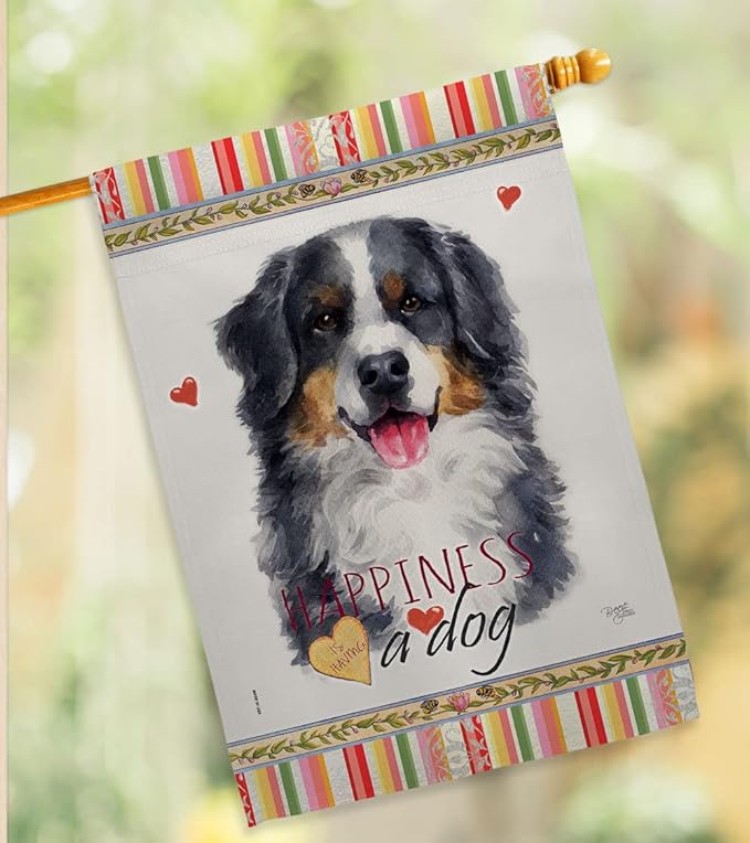 Breeze Decor Bernese Mountain Happiness Garden House Flag-Kit Dog Puppy Spoiled Paw Canine Fur Pet Nature Farm Animal Creature Decoration Banner Small Yard Gift Double-Sided, Made in USA