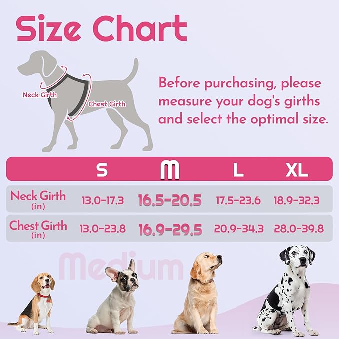 Eagloo Dog Harness Medium Sized, Easy Wearing with 3 Buckles, Adjustable No Pull Pet Harness with 2 Rings for Walking, No Chock Reflective Soft Padded Vest with Control Handle, Pink & Black, M