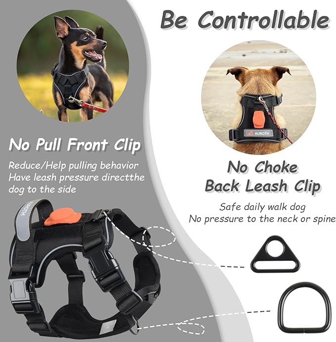 AUROTH Dog Harness Small Sized Dog, Small No Pull Dog Harness, Dog Harness for Small Dogs, Harness Small Size Dog Vest Harness with Handle, Black S