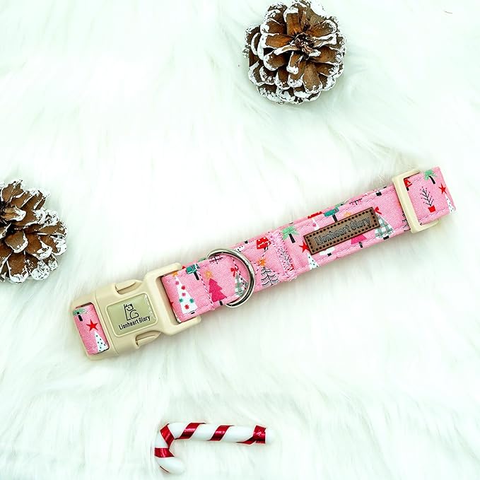 Lionheart glory Christmas Dog Collar, Pink Christmas Tree Dogs Collar Adjustable Soft Comfortable Collars for Small Dogs Girl or Boy Pet Gift Fall Cute Collar