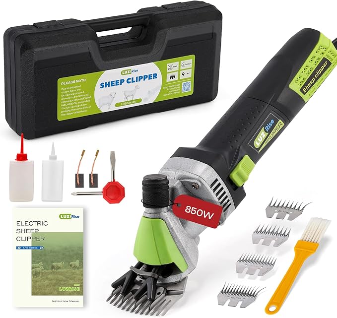 Sheep Shears Professional 850W 2400RPM Heavy Duty with 4 Blades (13-Teeth Straight/13-Teeth Curved/9-Teeth Straight/9-Teeth Curved) 6 Speed Adjustable for Thick Coat Animal (Size: 13.8*3.6")