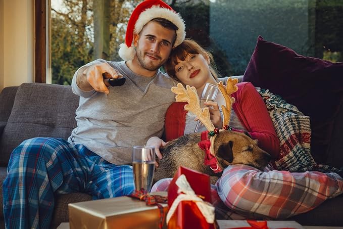 MACA Bates Dog Christmas Red Woolen Collar with Nylon- Warm and Soft Bows Dog Collar for Large Medium Small Dogs, Adjustable Dog Collar with Metal Buckle for Boy and Girl in Winter, XS Puppy Collar