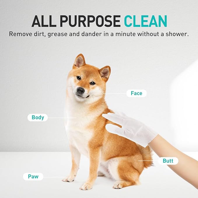 ALL FOR PAWS Cleaning & Deodorizing Bathing Wipes for Dogs and Cats Pet Grooming Wipes for Face, Body and Paws, Moisturizing No-Rinse Disposable Gloves 9 x 5 inchs 6pcs x 2