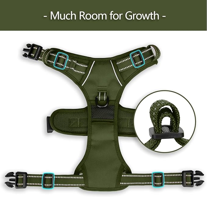 PoyPet No Pull Dog Harness, No Choke Reflective Dog Vest, Adjustable Pet Harnesses with Easy Control Padded Handle for Small Medium Large Dogs(Military Green,S)