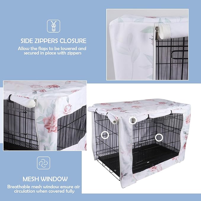 Pethiy Dog Crate Cover Durable Polyester Pet Kennel Cover Universal Fit for Wire Dog Crate - Fits Most 36 inch Dog Crates - Cover only -Flower-36