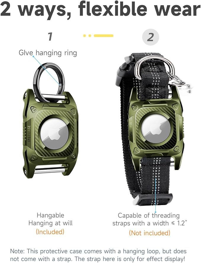 IP68 Waterproof Airtag Case for Dog Collar [2 Pack] Airtag Dog Collar Holder Hard TPU Full Protection Airtag Holder with Removable Handle Cat Dog GPS Tracker Anti Loss air tag Cover（Green）