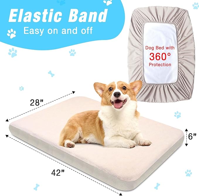 Dog Bed Covers Replacement Washable 100% Waterproof Dog Bed Cover 2 Pack Soft Noiseless Dog Bed Sheets for Dog Bed/pet Bed, 42" x 28" Beige