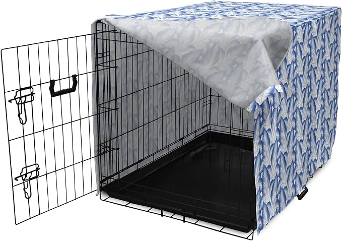 Lunarable Traditional Dog Crate Cover, Blue Leaves Ornate Folkloric Design Ethnic Motifs of Asia Print, Easy to Use Pet Kennel Cover for Medium Large Dogs, 48 Inch, Cobalt Blue and White