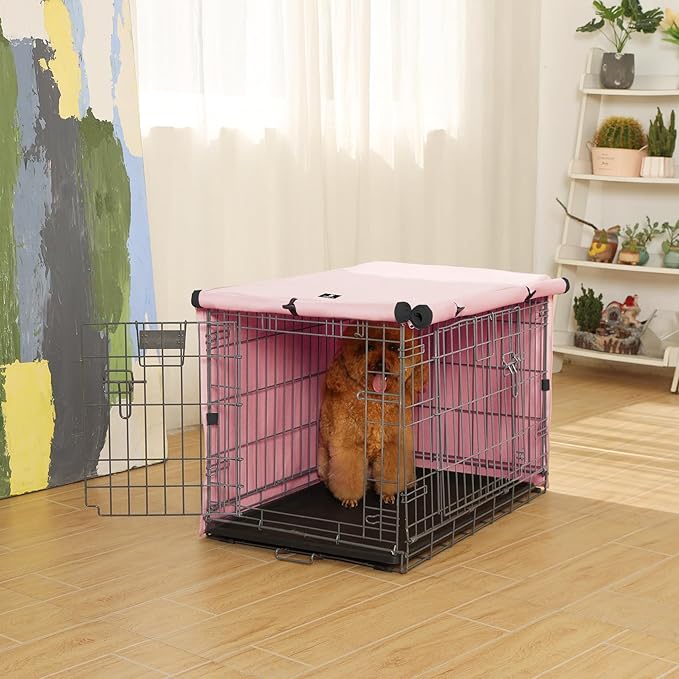 X-ZONE PET Double Door Dog Crate Cover - Polyester Pet Kennel Cover Fits 24 inches Wire Dog Cage Pink