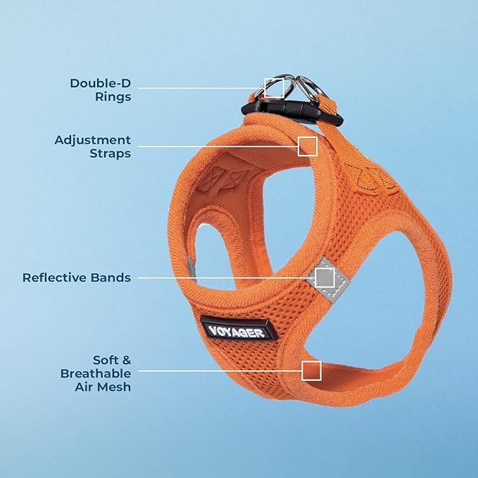 Voyager Step-In Air Dog Harness - All Weather Mesh, Reflective, No Pull Harness for Small, Medium Dogs, Cats - Secure with Hook & Loop Fastener, Buckle, Double D-Rings - Orange, XXXS