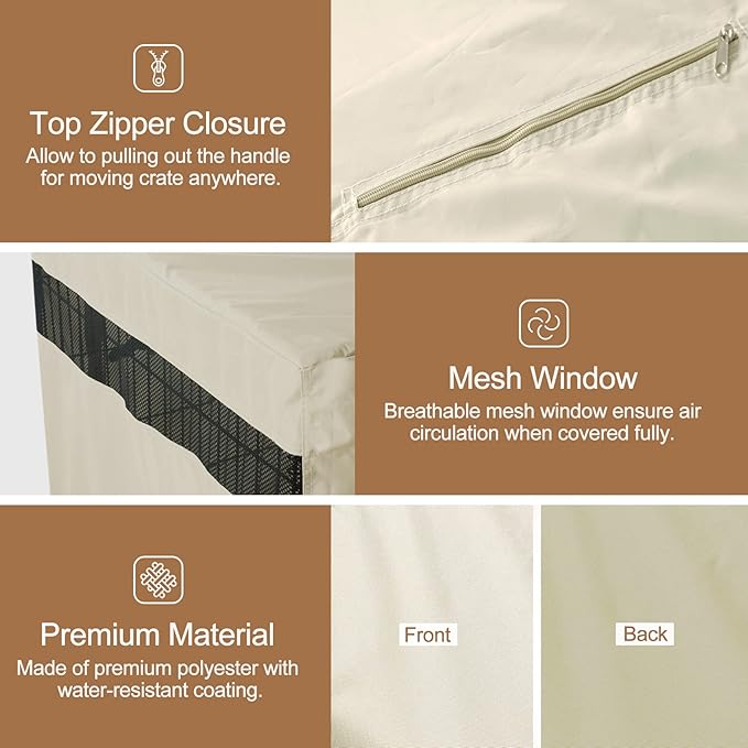 HiCaptain Polyester 24in Dog Crate Cover - Durable Windproof Pet Kennel Cover for Wire Crate Indoor Outdoor Protection (24 inches, Light Tan)