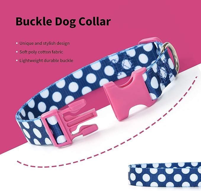 Mile High Life Dog Collar | Cute Puppy Collars | Lightweight Girl Dog Collar | Soft Boy Dog Collars | w Geometric Plaid Wave Line Pattern (Blue/White, Medium)