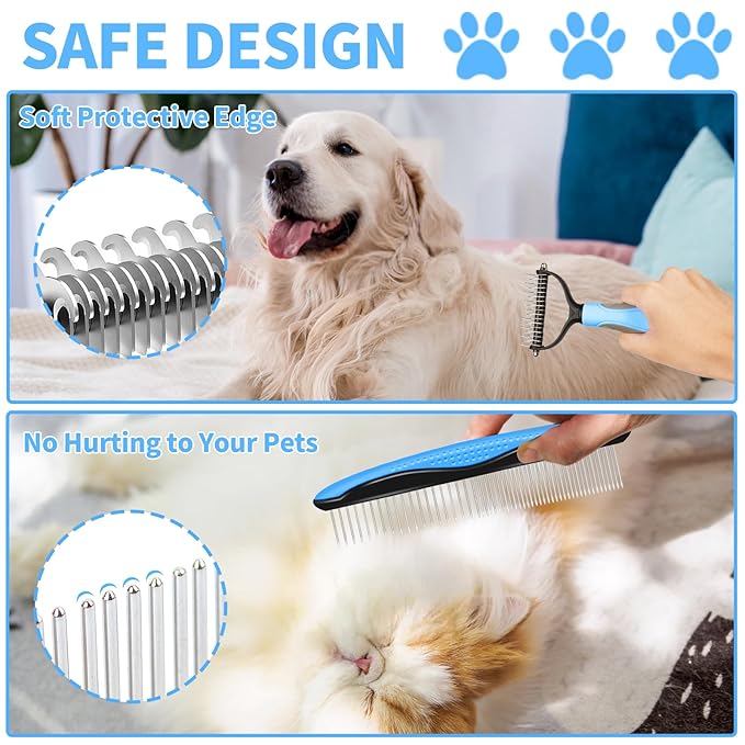 2 in 1 Pet Grooming Comb for Cats and Dogs – Stainless Steel Teeth and TPR Design for Detangling, Deshedding, and Dematting, Ideal for Long and Short Hair Pets