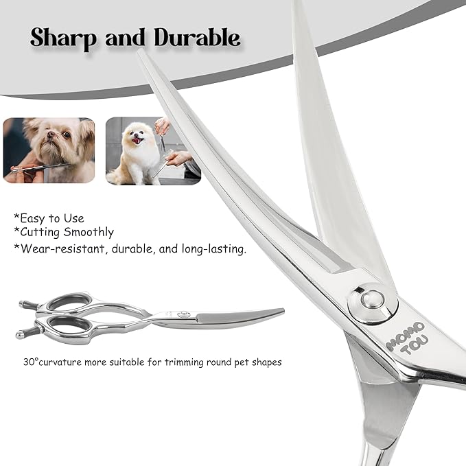 Dog Grooming Scissors 5'' Small Curved Pet Shears Super Light Professional 440C Stainless Steel Pet Shears for Trimming Face and Paws Nose Ear Easy Use.