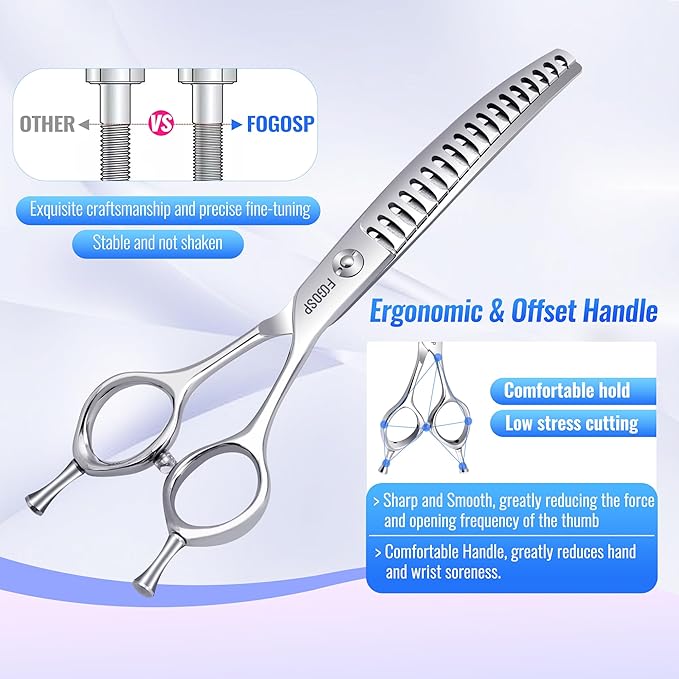 Curved Chunkers Shears Dog Grooming Scissors 6.5 in Professional Downward Thinning Shears for Small Dogs Cat Pet Japan 440C Stainless Steel Sharp and Durable(6.5 In, Chunker)