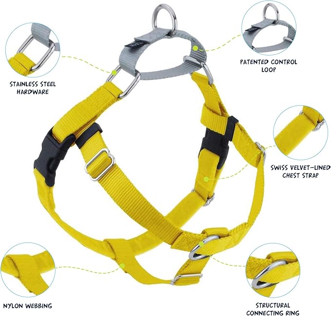 2 Hounds Design Freedom No Pull Dog Harness | Comfortable Control for Easy Walking |Adjustable Dog Harness and Leash Set | Small, Medium & Large Dogs | Made in USA | Solid Colors | 1" LG Yellow