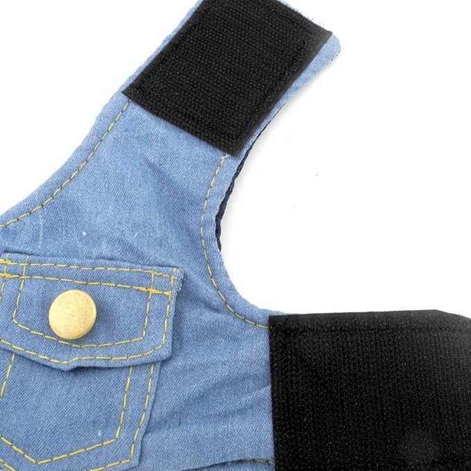 SMALLLEE_LUCKY_STORE Small Dog Cat Denim Jacket Vest with D-Ring Puppy Harness and Leash Set Escape Proof No Choke Soft Mesh Padded,Light Blue S
