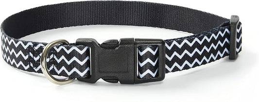 Mile High Life Dog Collar | Cute Puppy Collars | Lightweight Girl Dog Collar | Soft Boy Dog Collars | w Geometric Plaid Wave Line Pattern (Black Plaid, Large)