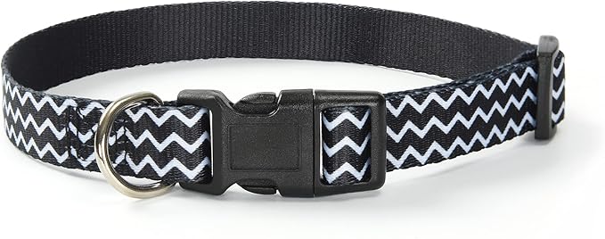 Mile High Life Dog Collar | Cute Puppy Collars | Lightweight Girl Dog Collar | Soft Boy Dog Collars | w Geometric Plaid Wave Line Pattern (Black Plaid, Medium)