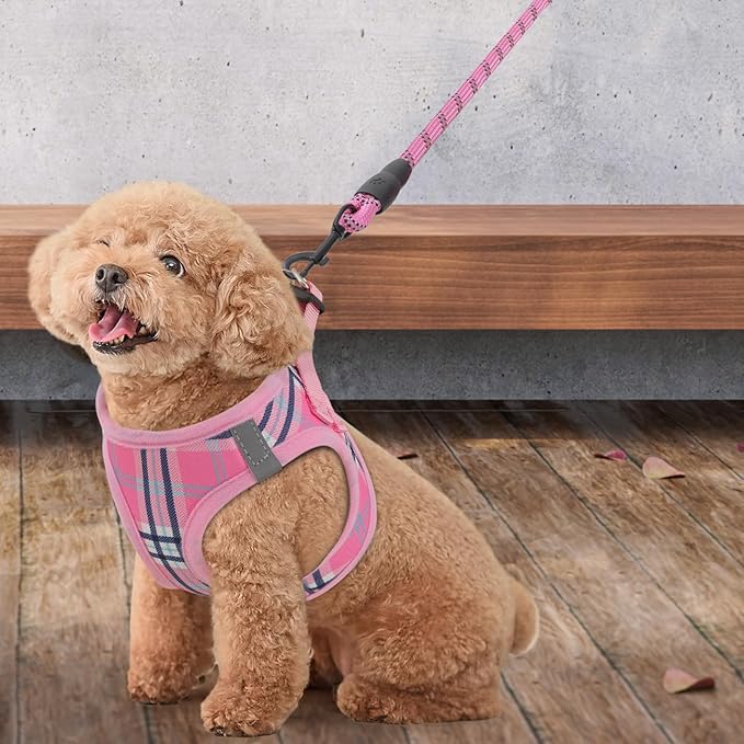 Athena Collection Step-in Dog Harness with 5 ft Leash, Small to Medium Dog Harness Leash Set Medium No Pull Dog Vest Harness with Reflective Strips Adjustable Velcro, Easy Walk Puppy Harness, Pink