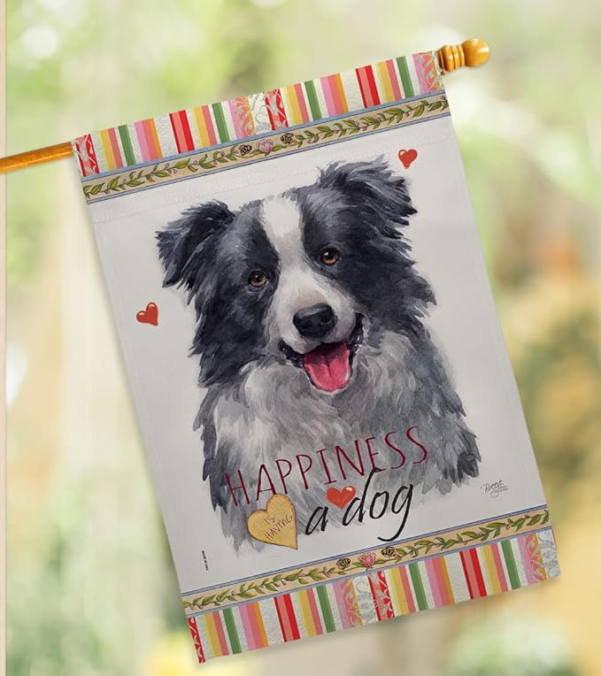 Breeze Decor Border Collie Happiness House Flag Pack Dog Puppy Spoiled Paw Canine Fur Pet Nature Farm Animal Creature Vintage Applique Banner Small Garden Yard Gift Double-Sided, Made in USA