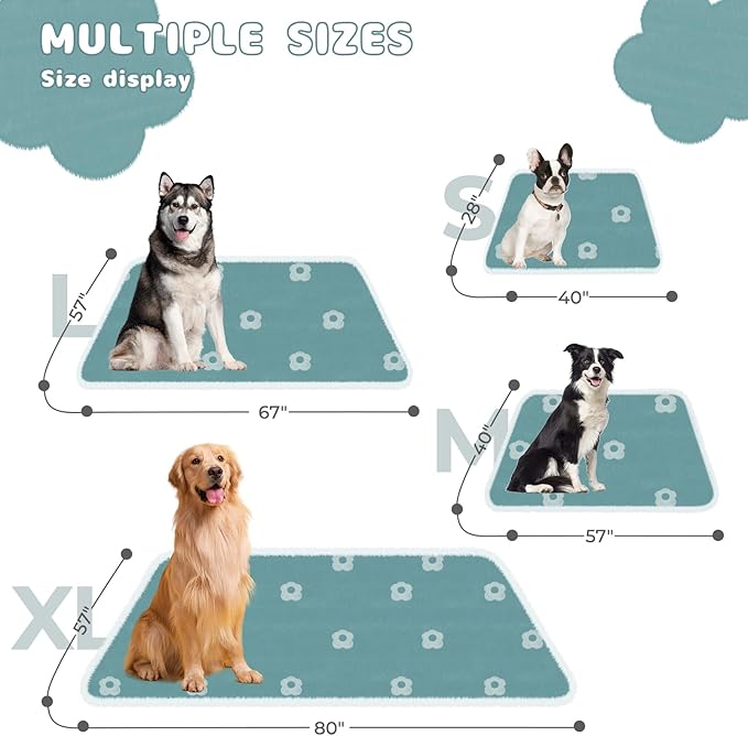 Luciphia Waterproof Dog Cat Blanket Fluffy Thick Fleece Pet Blanket,Washable Double Sided Sherpa Calming Blankets Flower Print Blankets for Medium Large Dogs Cats(Blue,67x57 inches)