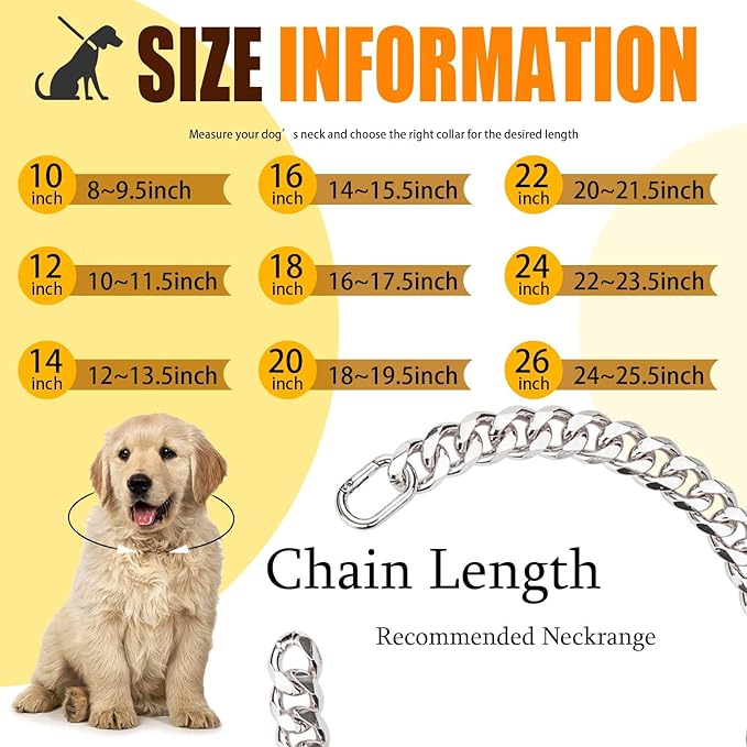 Cuban Link Chain Dog Durable Light Metal Dog Collar Silver Chain for Dog Cute Fashion Jewelry Accessories for Dogs Bulldog Pitbulls (19MM)(24)