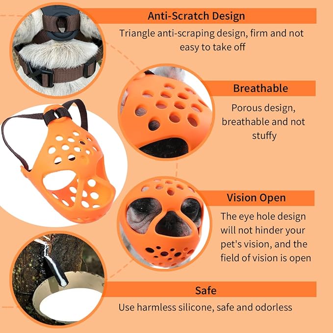 BARKLESS Short Snout Dog Muzzle, Soft Silicone Flat Faced Muzzle for French Bulldog Shih Tzu and Pug for Biting Chewing Licking and Grooming, Allows Panting