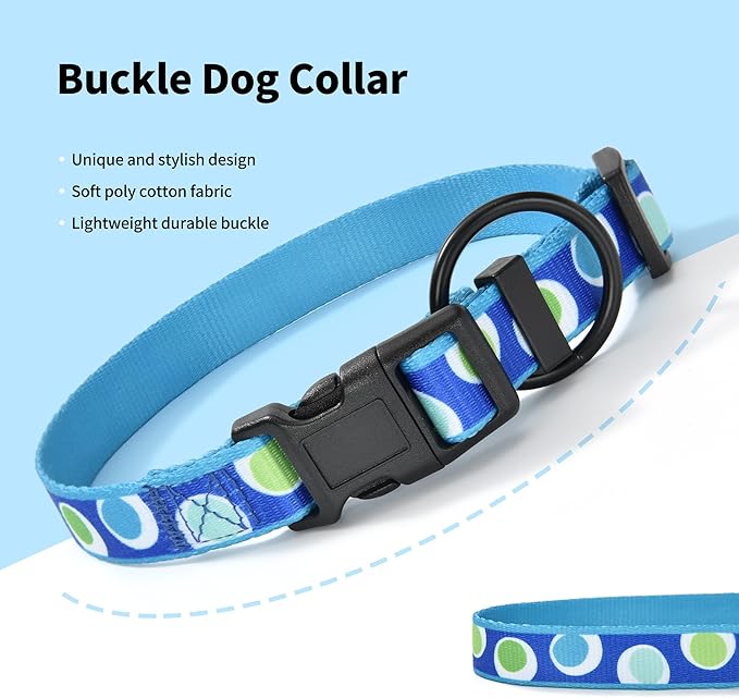 Mile High Life Dog Collar | Nylon Puppy Collars w Cute Patterns | Lightweight Girl Dog Collar | Boy Dog Collar for Small/Medium/Large Dogs (Blue Dot, Small)