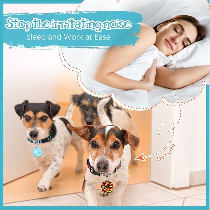 Reginary 6 Pieces Dog Tag Holder Portable Pet ID Tag Soundless Dog Tag Silencer Bag Dog Tag Cover with Rings Quiet Dog Tag Bag Protector for Dogs Cats Pets (Festival Style)