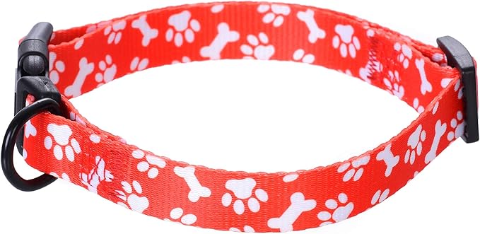 Mile High Life Dog Collar | Cute Puppy Collars | Lightweight Girl Dog Collar | Soft Boy Dog Collars | w Paws Bones Mustache Pattern (Red, Medium)