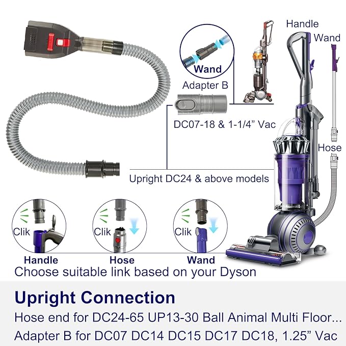 Groom Tool as Dyson Dog Hair Vacuum Attachment for V6 V7 V8 V10 V11 V12 V15 DC07-DC65 UP13-UP30 Ball Animal..., Pet Hair Attachment Grooming Brush Kit Long Extension Hose Adapters