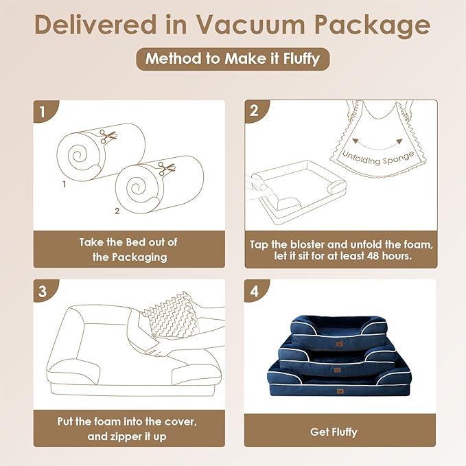 EHEYCIGA Orthopedic Dog Beds for Large Dogs, Waterproof Memory Foam Large Dog Bed with Sides, Non-Slip Bottom and Egg-Crate Foam Large Dog Couch Bed with Washable Removable Cover, Navy