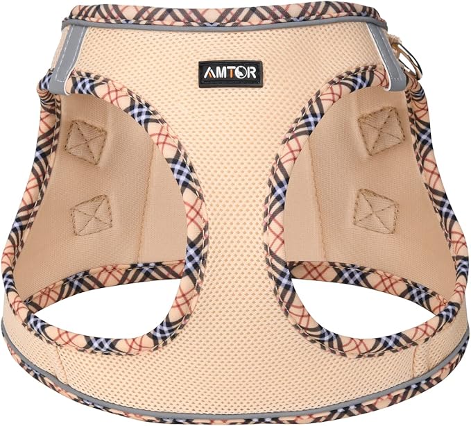 AMTOR Small Dog Harness with Leash Set, No Escape Easy Walk Puppy Harnesses for Training Walking, Step-in Reflective Soft Dogs Vest for XS S Medium Extra-Small Large Sized Dog(Beige,L)