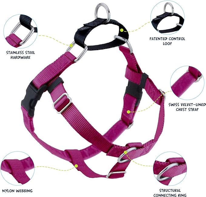 2 Hounds Design Freedom No Pull Dog Harness | Comfortable Control for Easy Walking |Adjustable Dog Harness and Leash Set | Small, Medium & Large Dogs | Made in USA | Solid Colors | 5/8" XS Raspberry