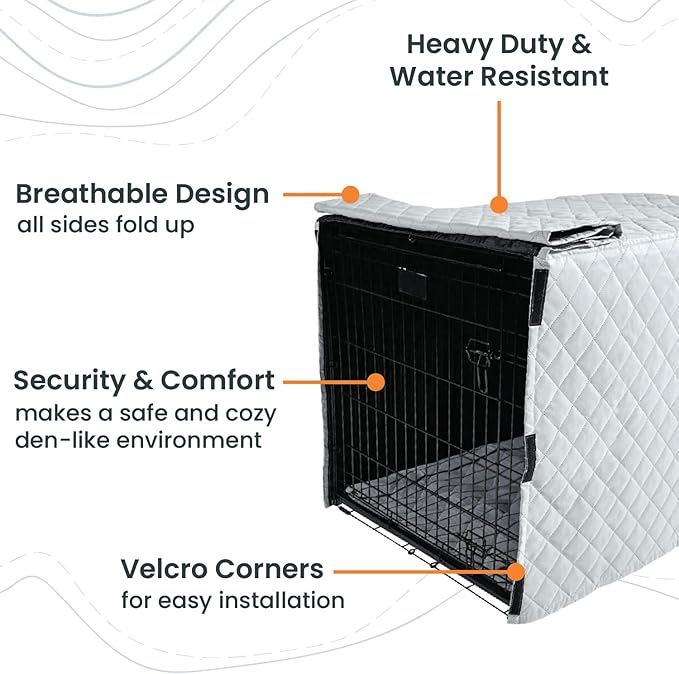 4Knines Dog Crate Cover, Water Resistant Pet Kennel Protector, Quilted (Grey, 48")