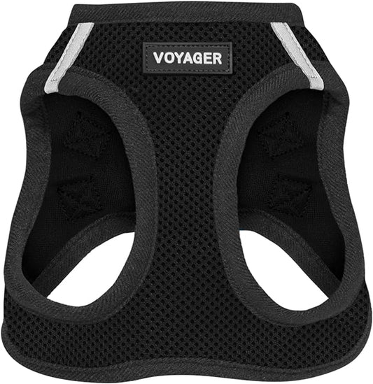 Voyager Step-in Air Dog Harness - All Weather Mesh, Reflective, No Pull Harness for Small, Medium Dogs, Cats - Secure with Hook & Loop Fastener, Buckle, Double D-Rings - Black, XXXS