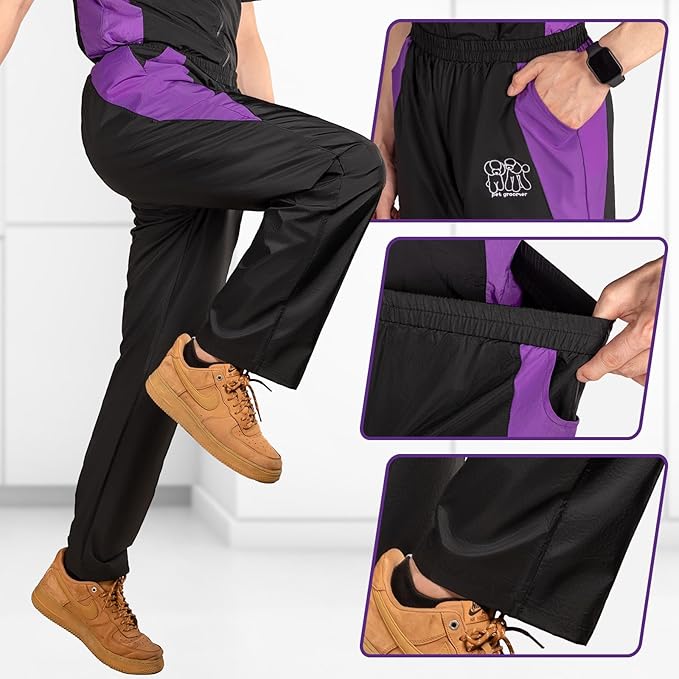 Noverlife Professional Grooming Pants for Pet Groomers, M Size, Comfortable Elasticated Waist, Lightweight Black Hair Resistant Trousers
