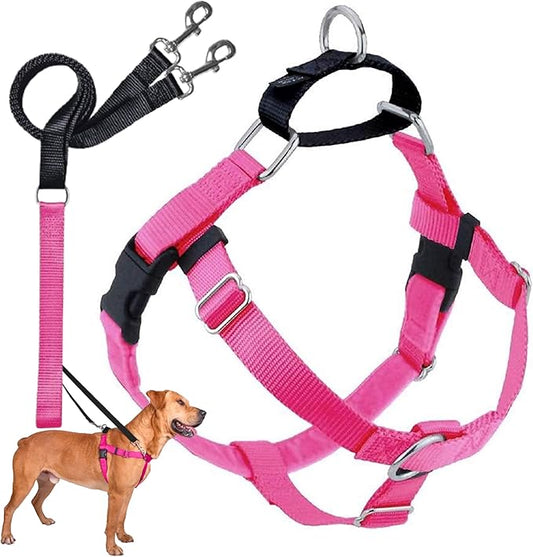 2 Hounds Design Freedom No Pull Dog Harness | Comfortable Control for Easy Walking |Adjustable Dog Harness and Leash Set | Small, Medium & Large Dogs | Made in USA | Solid Colors | 5/8" SM Hot Pink