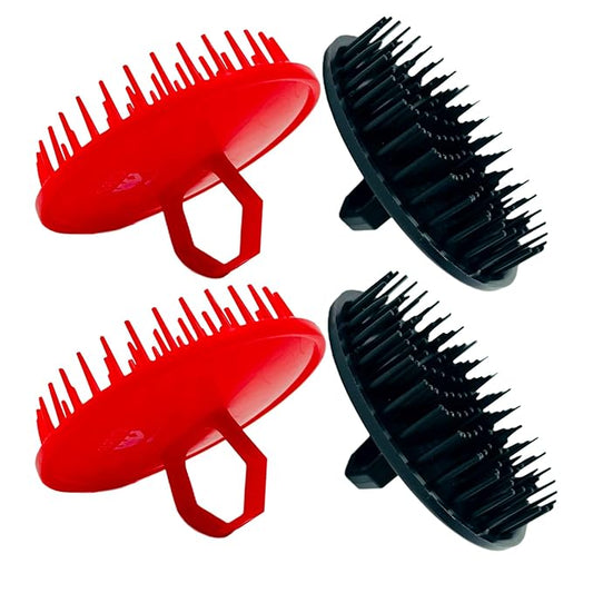 G.B.S Scalp Exfoliator 4 Pack - Scalp Scrubber, Shampoo Brush, Massager & Beard Exfoliator - Red & Black