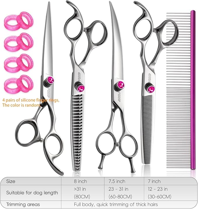Dog Grooming Scissors Kit 7 in Professional Curved Thinning Straight Chunkers Shears and Comb 5pcs Set for Grooming Dogs Cat Pet Japanese 440C Stainless Steel(7.0'',Kit)