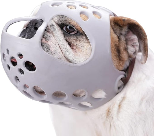 BARKLESS Dog Muzzle for Short Snout Dogs, Soft Silicone Muzzle for Biting, Chewing, Licking for French Bulldog Shih Tzu, Ideal for Flat-Faced Aggressive Dogs Grooming Walking, Allows Drinking