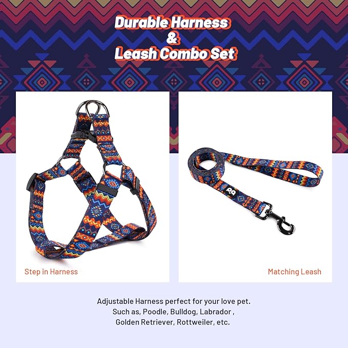 QQPETS Dog Harness Leash Set Adjustable Heavy Duty No Pull Halter Harnesses for Small Medium Large Breed Dogs Back Clip Anti-Twist Perfect for Walking