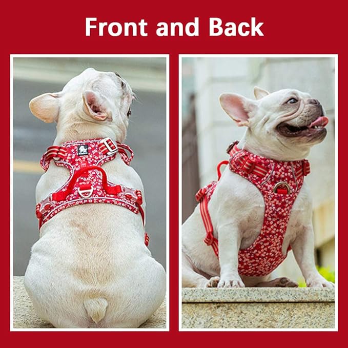 La La Pet® No Pull Dog Harness with Front Clip, Reflective Dog Vest Harness with Handle Floral Neoprene Padded Dog Vest for Puppy Small Medium Large Dogs 3 Snap Buckles Easy to Put on & Take Off
