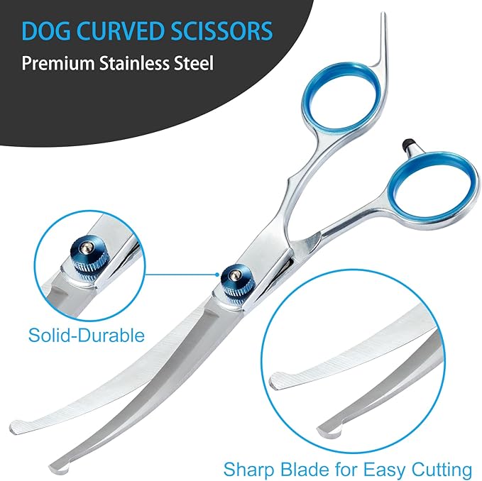 5 in 1 Premium Dog Grooming Scissors, Professional Dog Scissors for Grooming with Safety Round Tips, Lengnoyp Stainless Steel Thinning Shears, Dog Pet Cat Shears for Grooming Kit