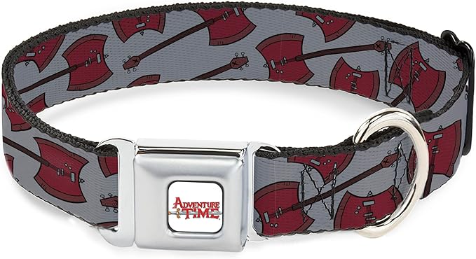 Cartoon Network Easy Adjustable Metal Seatbelt Buckle Quick Release Dog Collar, Adventure Time Marcelines Axe Bass Guitar Scattered Gray, 20 to 31 Inches 1.5 Inch Wide
