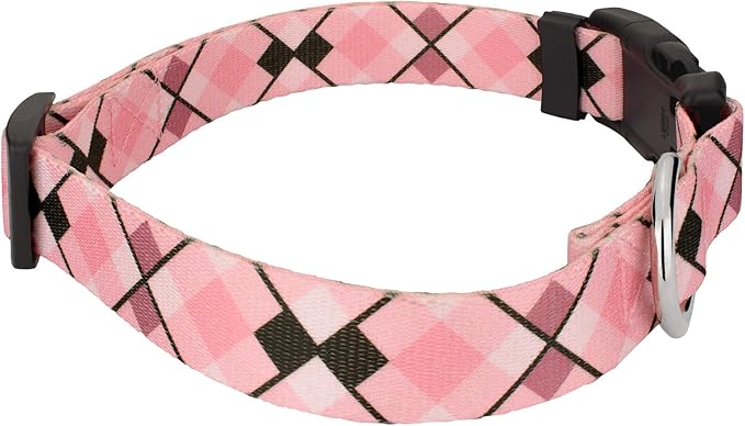 Country Brook Petz - Deluxe Pink and Brown Argyle Dog Collar - Made in The U.S.A. - Plaid and Argyle Collection Featuring Charming Designs (1 Inch, Extra Large)