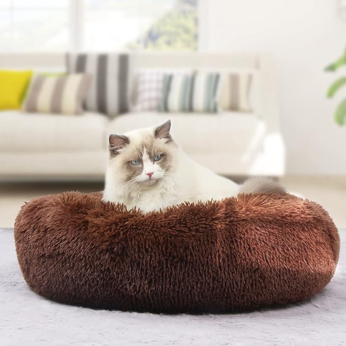 nononfish Marshmallow Cat Bed Kawaii Cat Nest Bed for Indoor Cats Washable Fluffy Anti Anxiety Kitten Bed 19 Inches